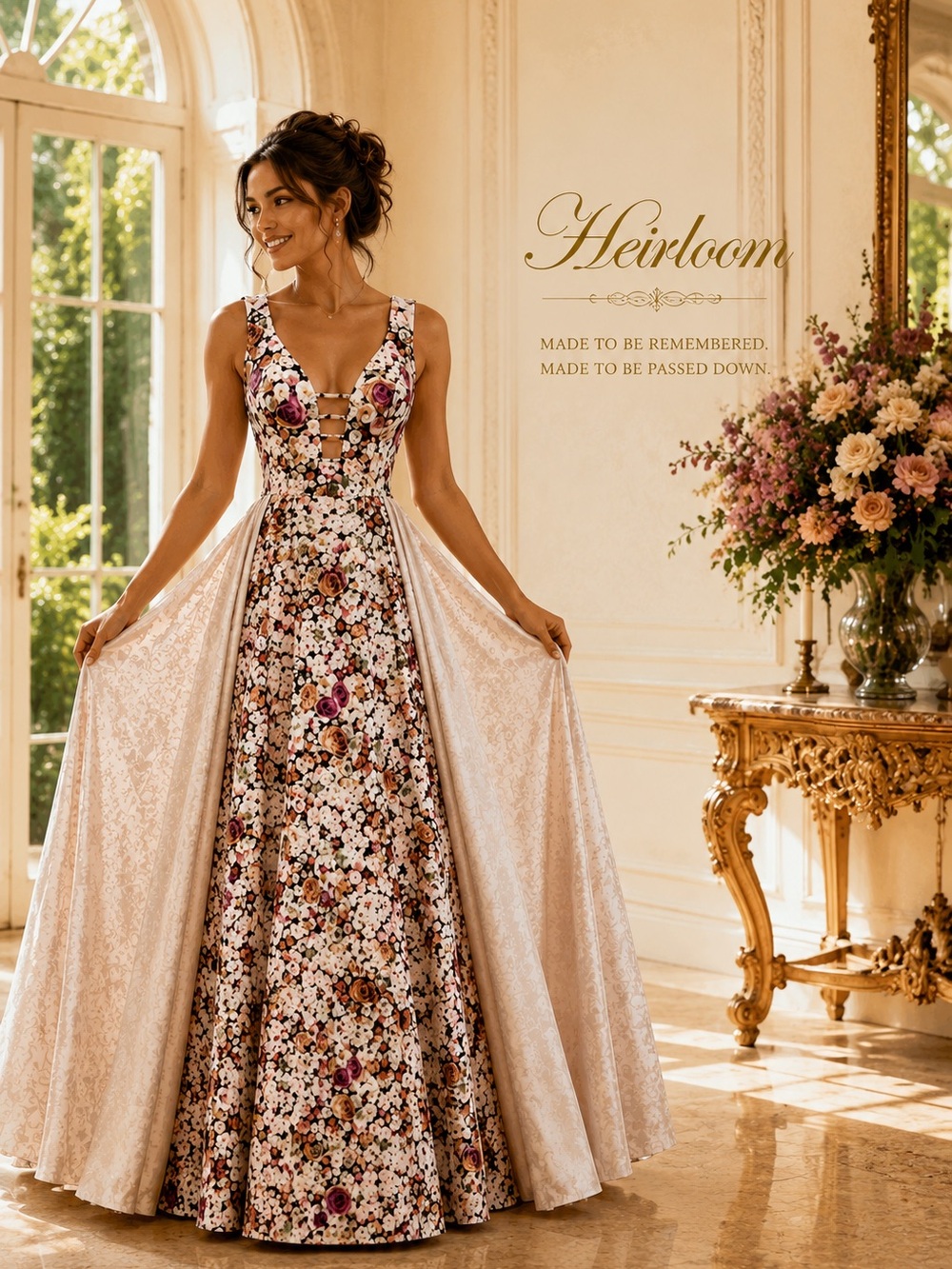 Heirloom Gown,Watteau & Floral Appliqué Gown, Garden-Party,Formal Dress Size 4
